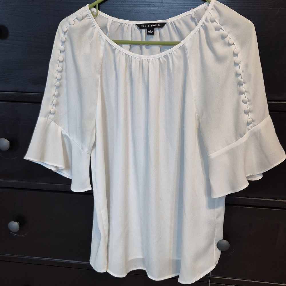 BCX White Bell Sleeve Ruffled Blouse